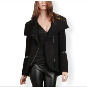 Mackage Women's Black Pea Coat with Leather Accents